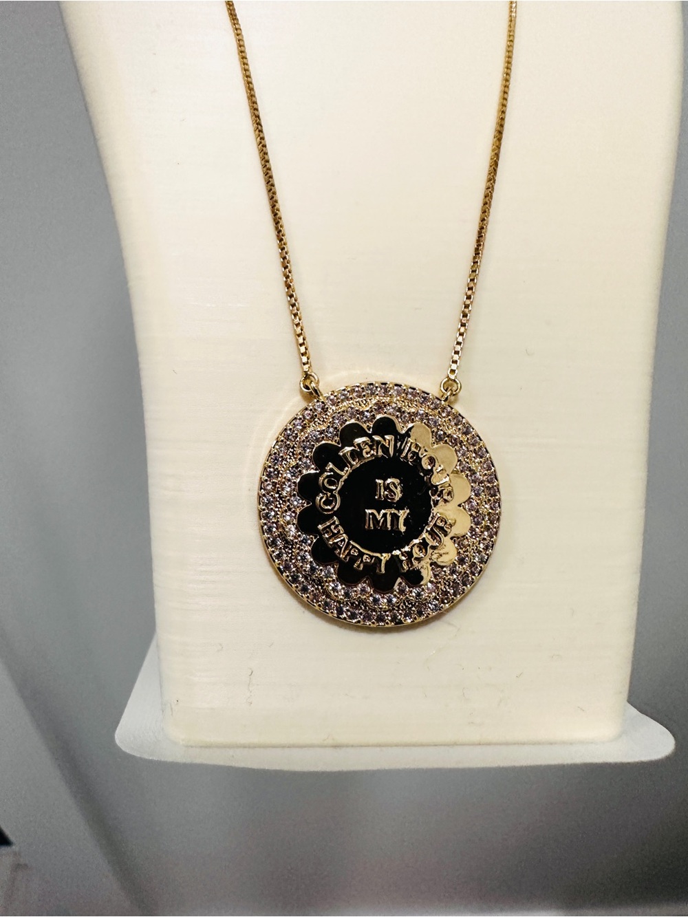 gold color Golden Hour Is My Happy Hour Medallion Necklace